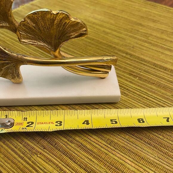 Brass Leaf Paperweight Marble Stone Base 6" - Picture 3 of 6